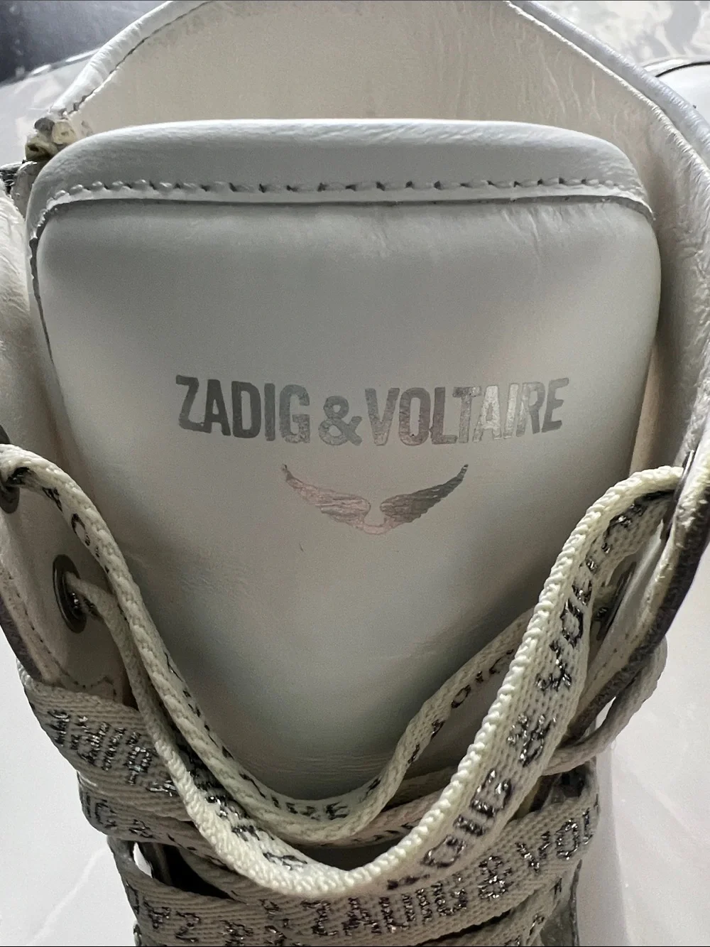 Zadig & Voltaire High Flash Infinity Leather Sneakers White Silver Glitter EU 38 - Picture 9 of 13